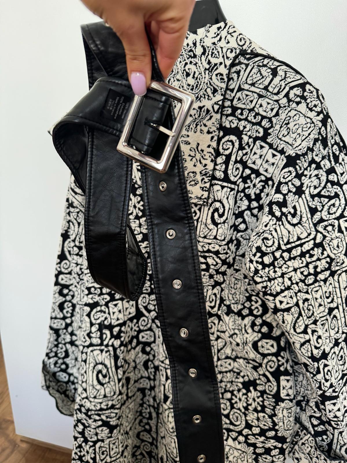 Celine Runway Black and Cream Runway Belted Coat
