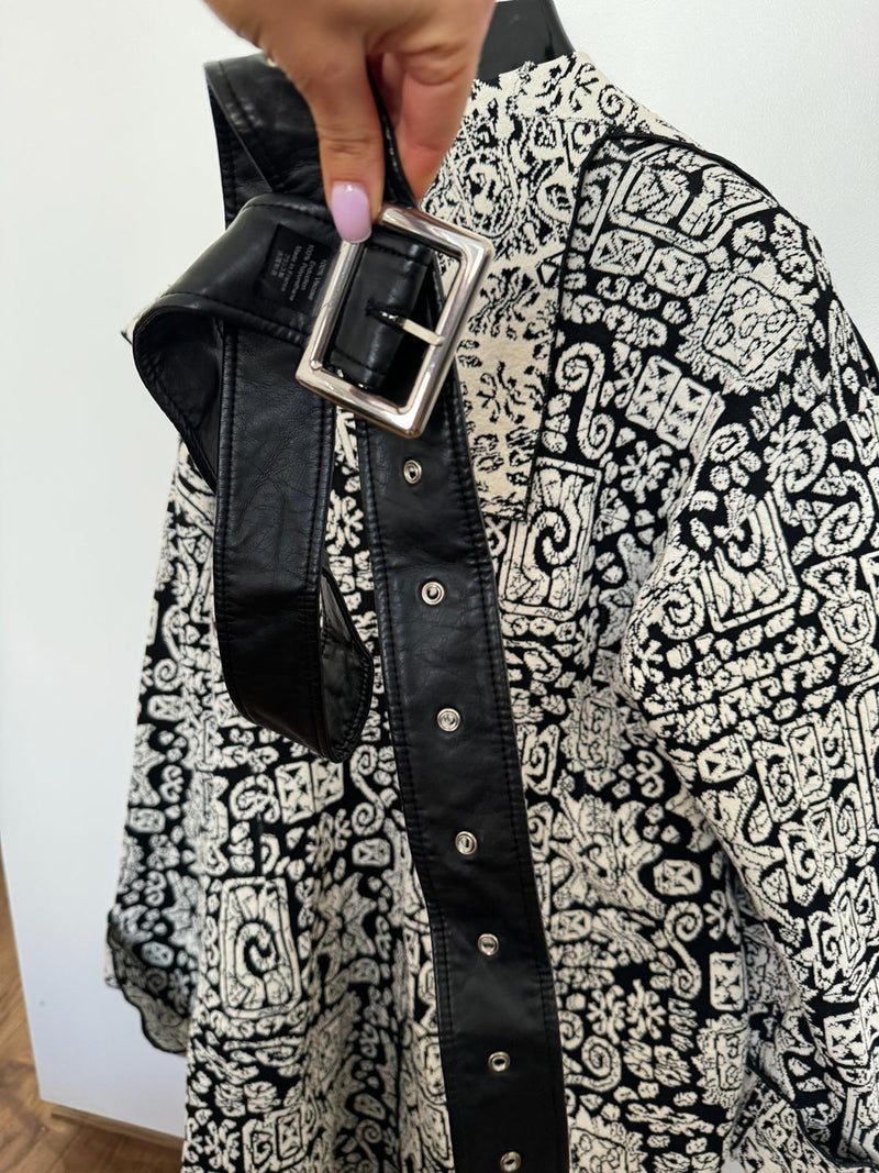 Celine Runway Black and Cream Runway Belted Coat