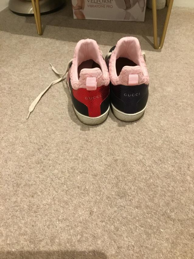 Gucci pink web lace black leather trainers