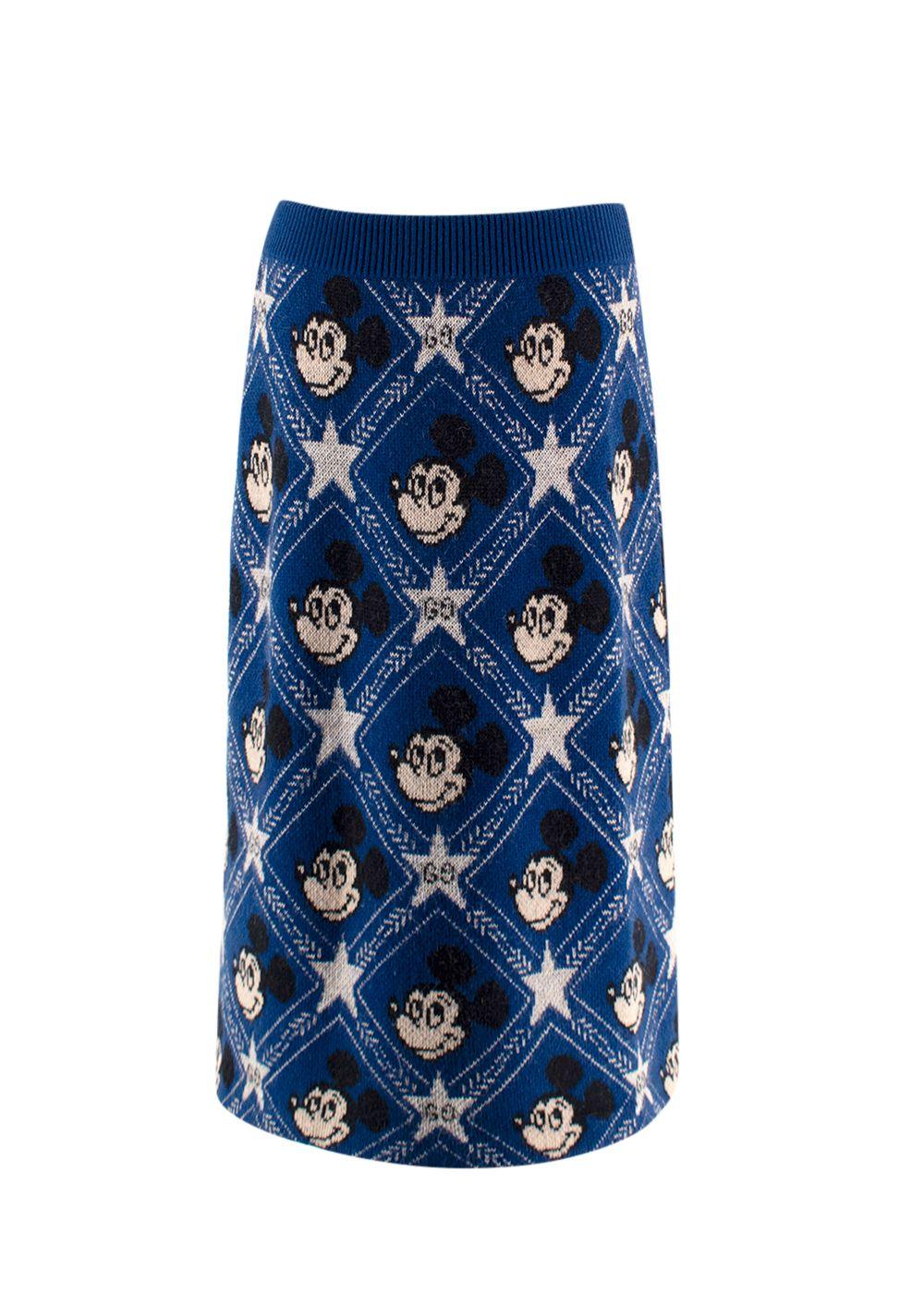 Gucci x Disney Blue Mickey Mouse Wool Midi Skirt