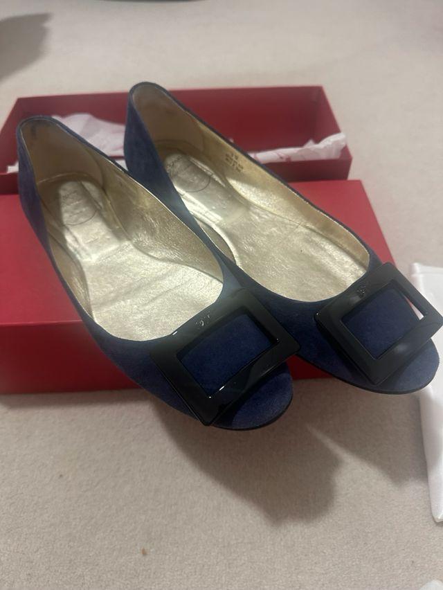 Roger Vivier Navy Suede Flats