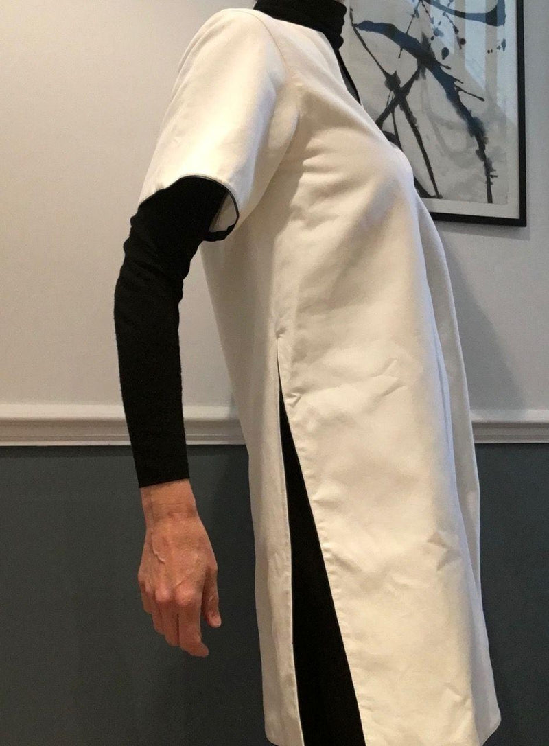 White cotton leather trimmed tunic top