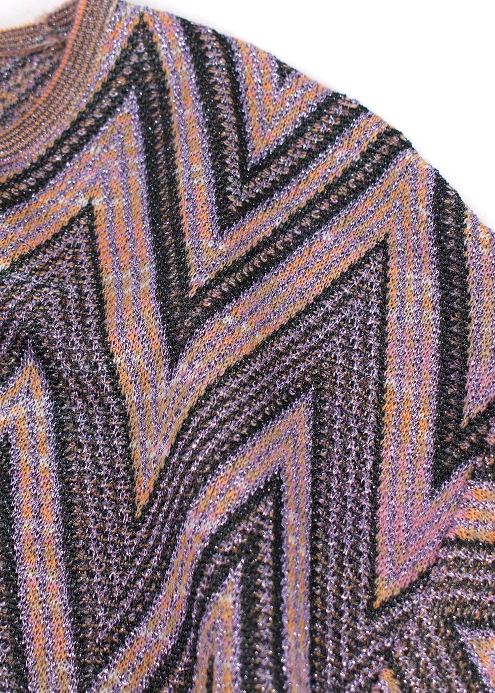 M Missoni Metallic Multicolor Zigzag Patterned Knit Top