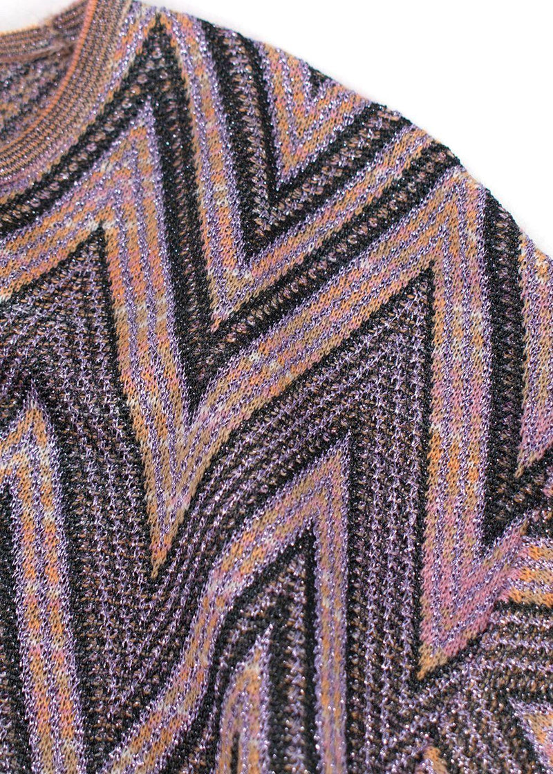 M Missoni Metallic Multicolor Zigzag Patterned Knit Top