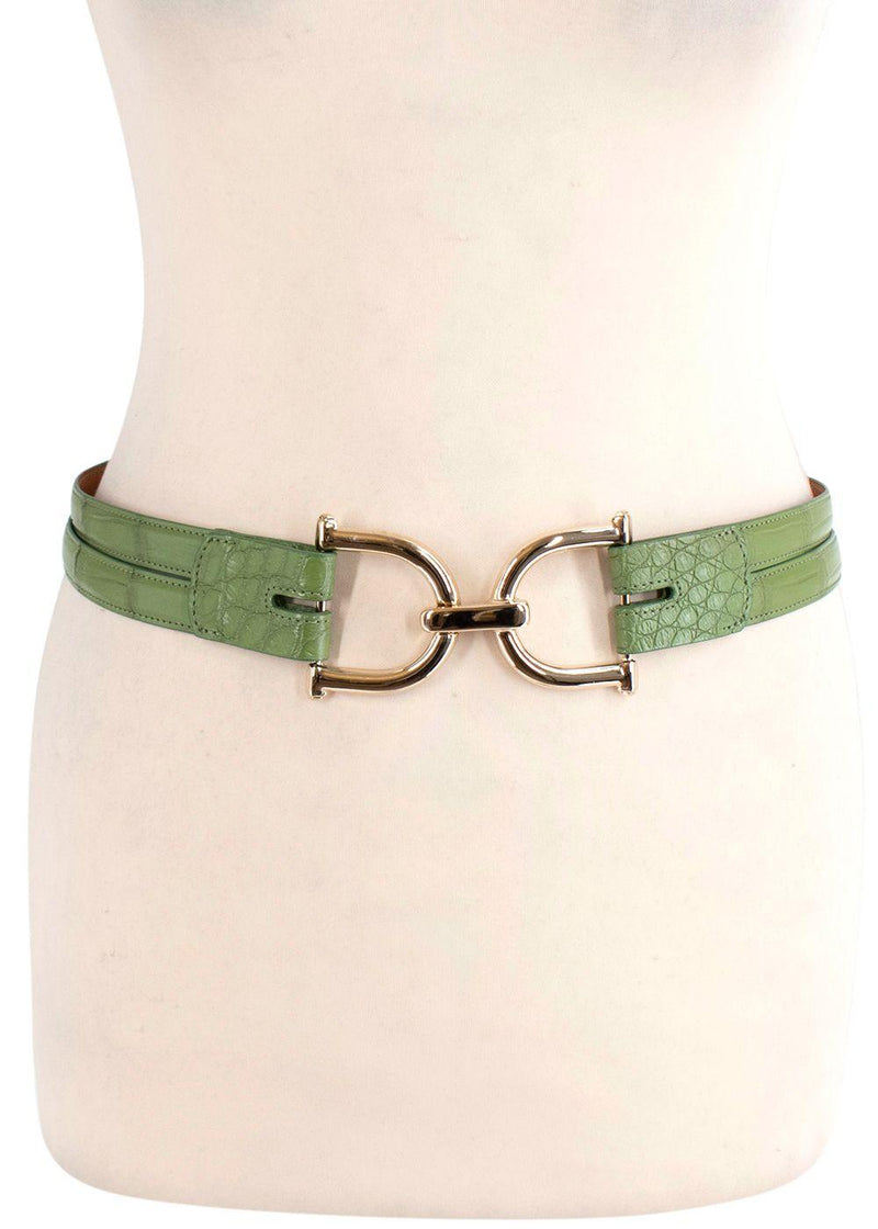 Green Crocodile Waist Belt - Size 75
