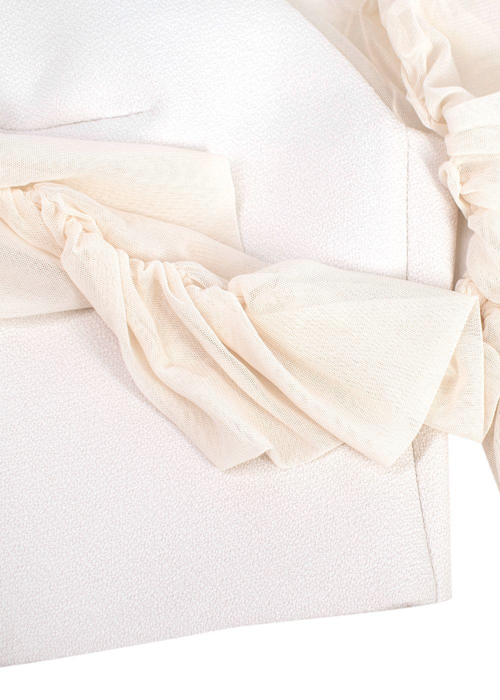 Balenciaga White Sheer Panel Ruched Sleeve High Neck Top