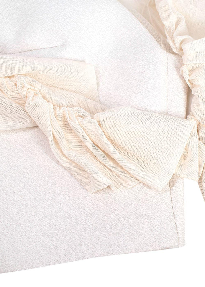 Balenciaga White Sheer Panel Ruched Sleeve High Neck Top