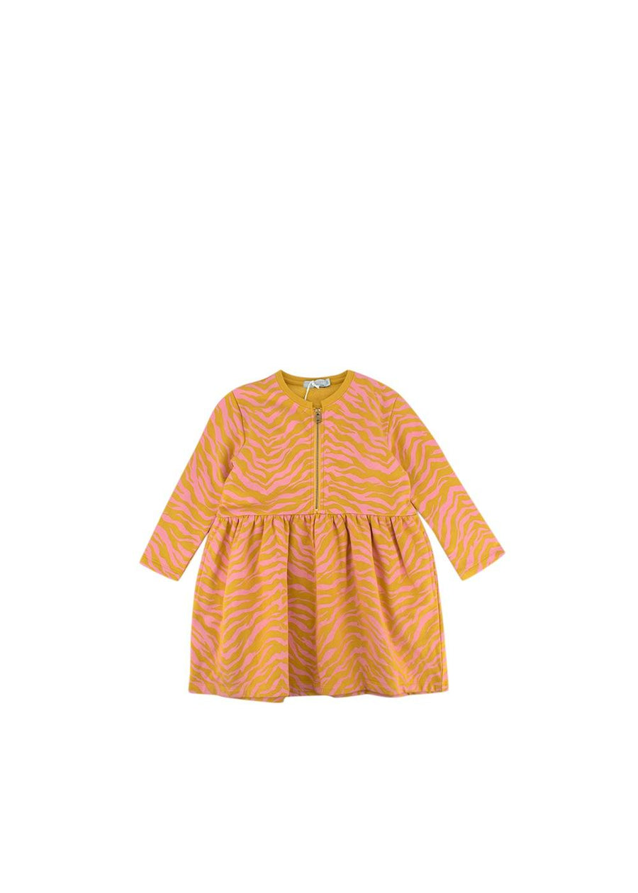 Long Sleeved Orange And Pink Tiger print Dress