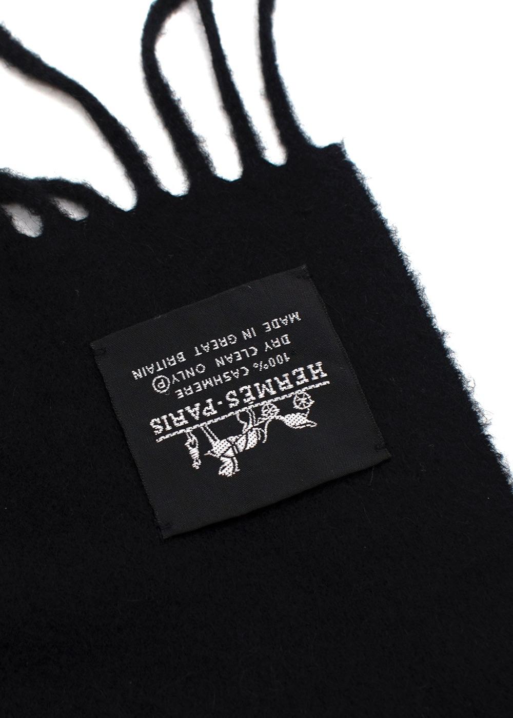Hermes Black Cashmere Tassel Scarf