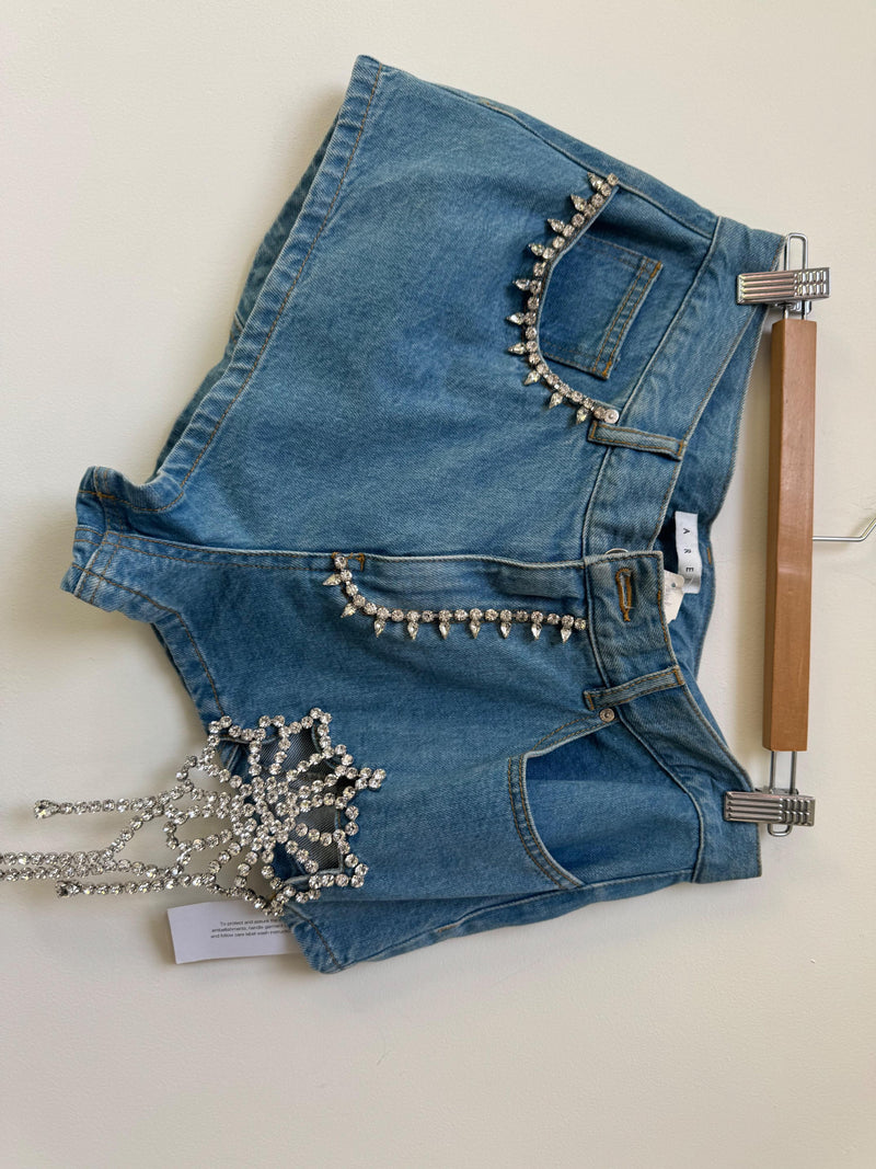 Crystal Embellshed Denim Festival Shorts