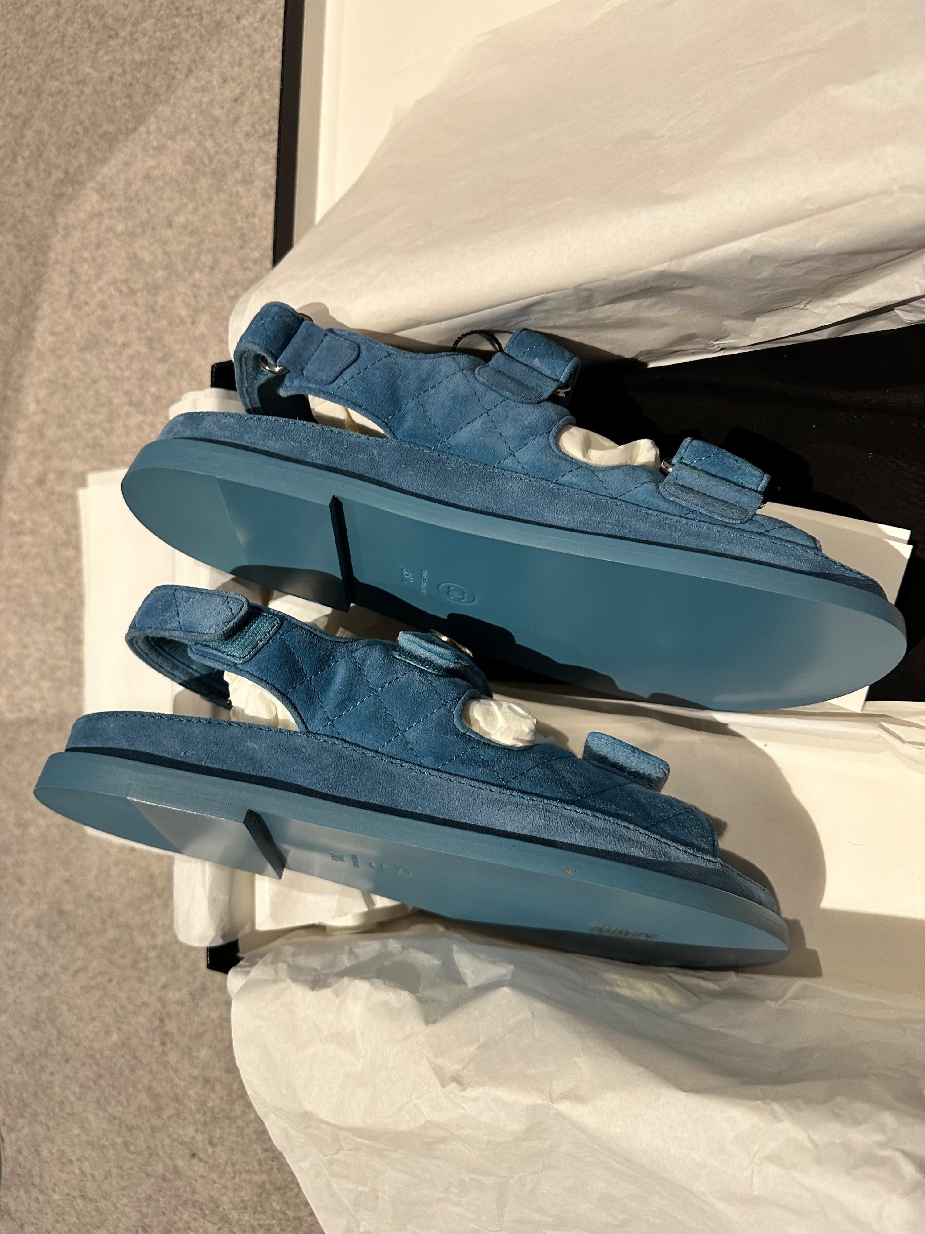 Chanel Blue Suede Dad Sandals