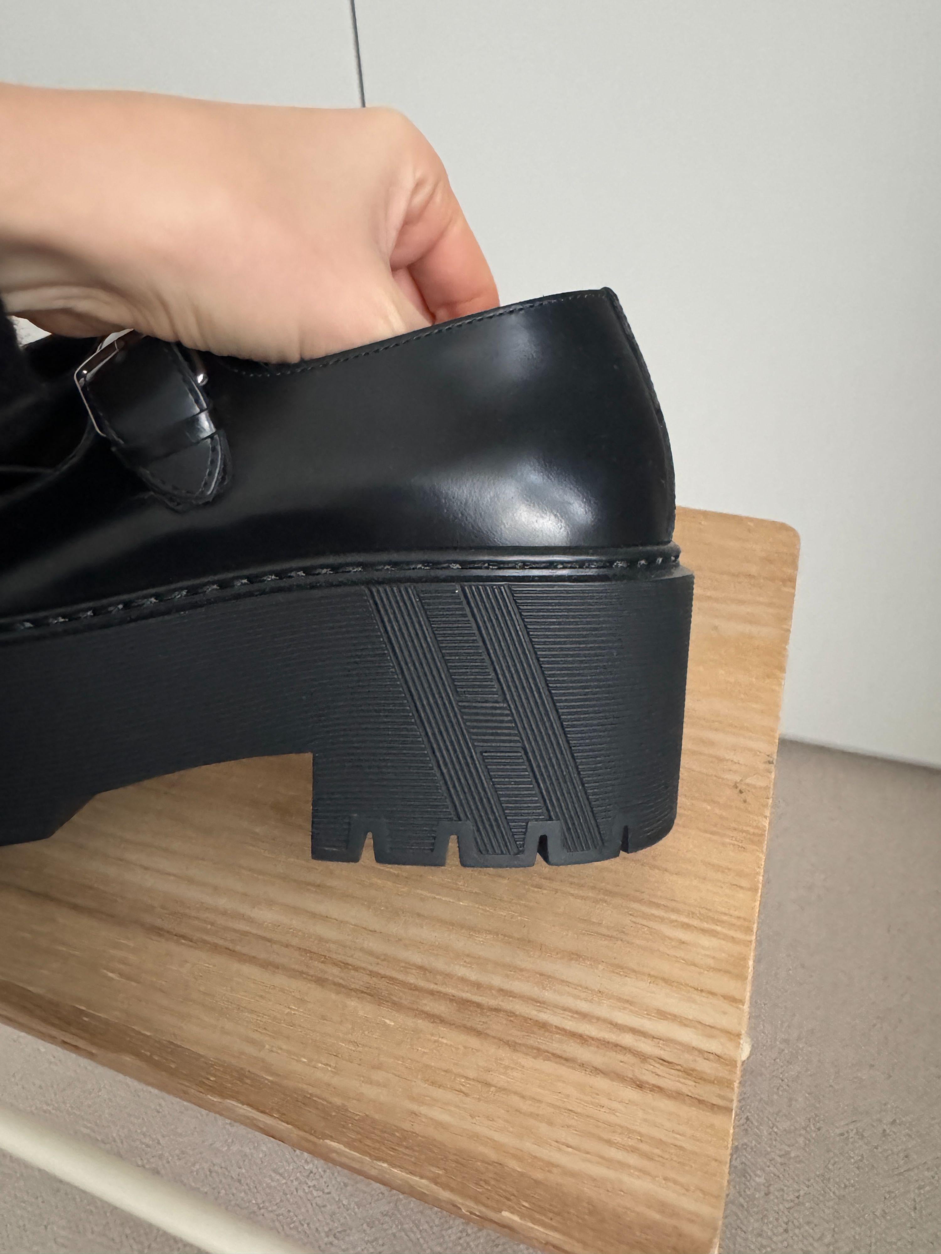 Hermes Black Leather Richelieus Hoxton  Platform Mary Janes