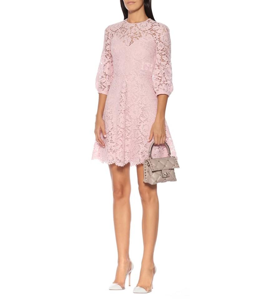 Valentino Scalloped Lace A-line Minidress In Pink