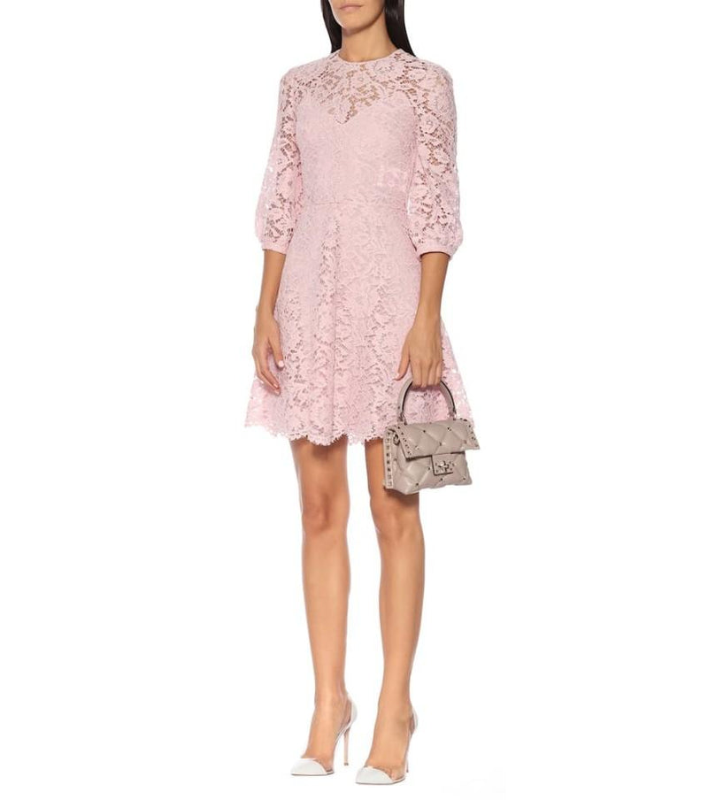 Valentino Scalloped Lace A-line Minidress In Pink