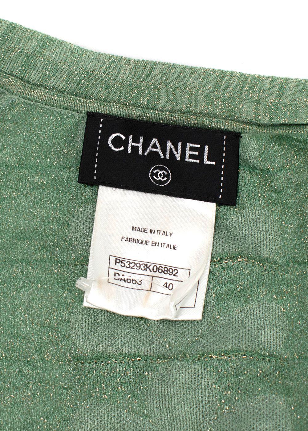 Chanel Mint Green Metallic Woven Petal Applique Top