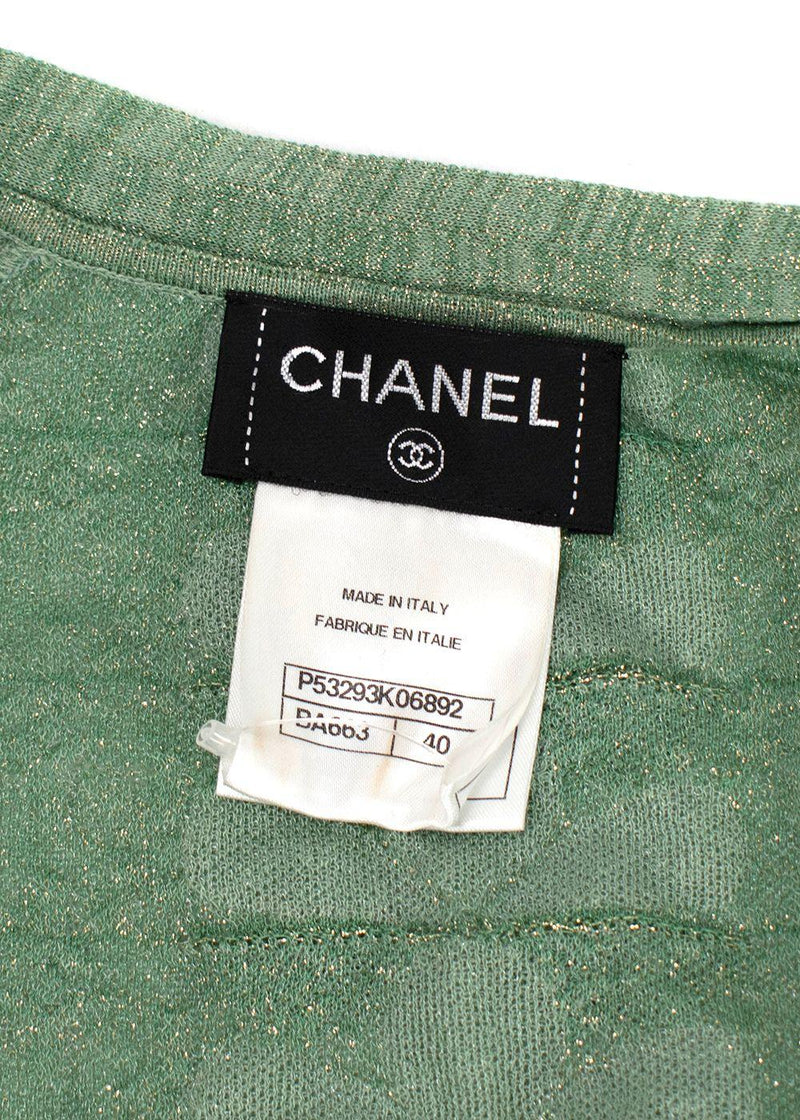 Chanel Mint Green Metallic Woven Petal Applique Top