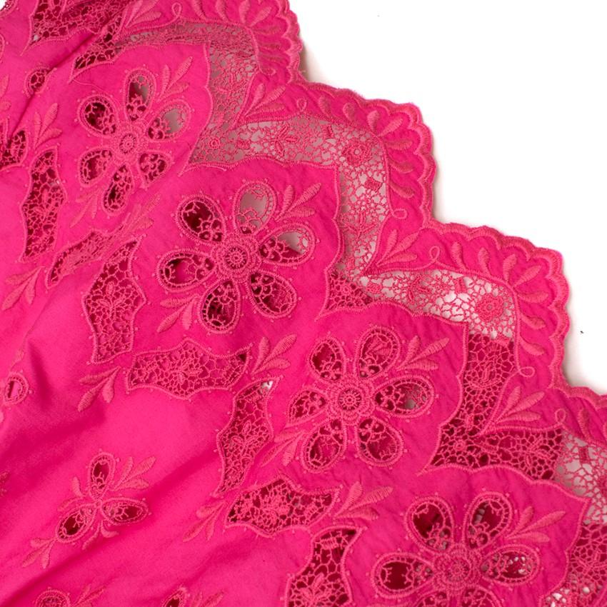 Self Portrait Fuchsia Embroidered Ruffle Off Shoulder Top