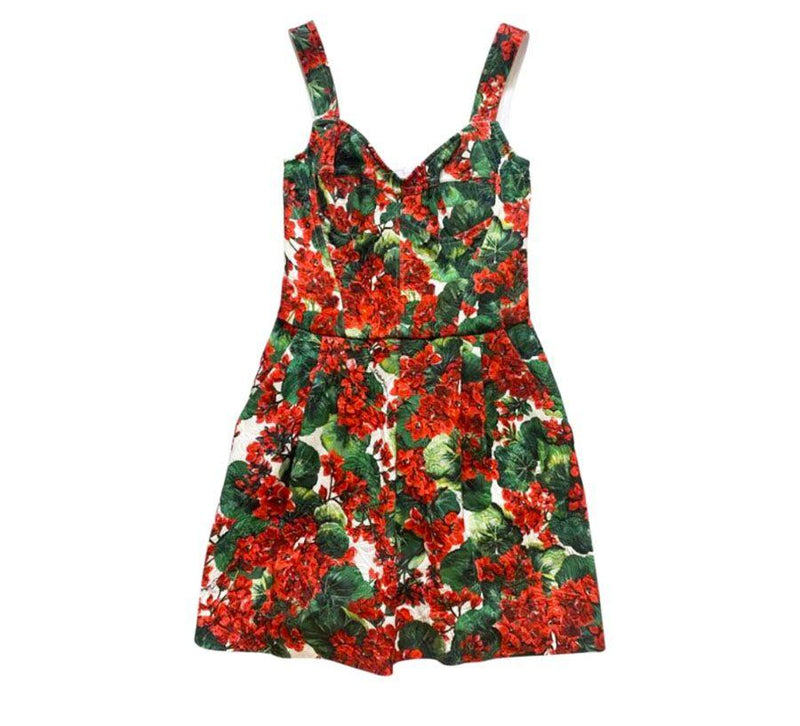 Red Geranium Printed Cotton Blend Playsuit