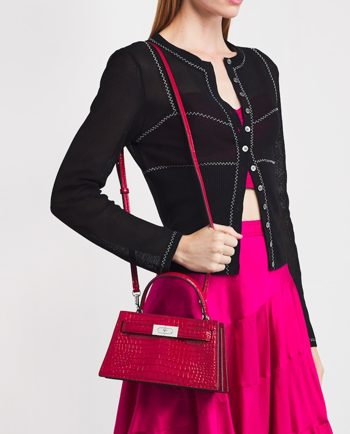 Tory Burch Mini Croc Leather Lee Radziwill Top-Handle Bag