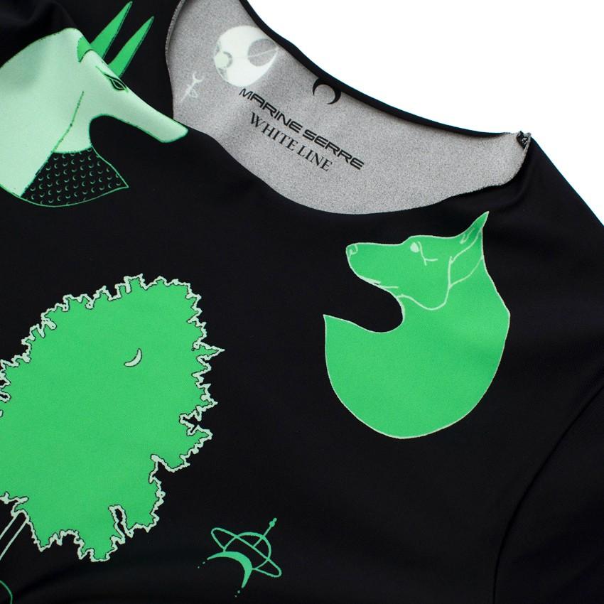 Marine Serre Black & Green Hieroglyphic Print Top