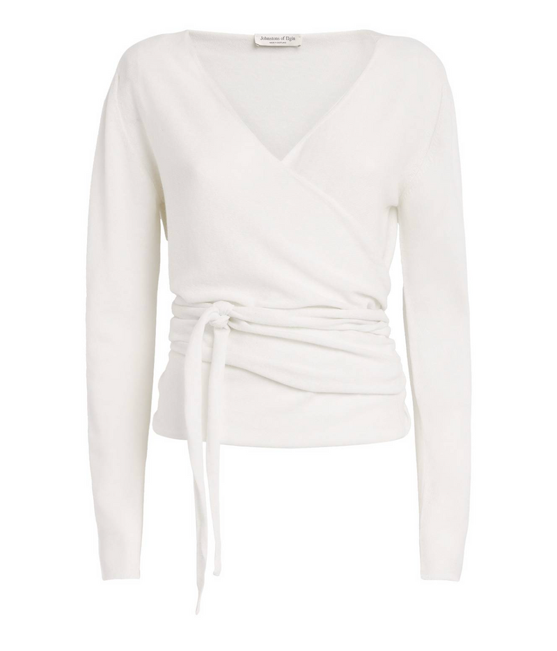 Johnstons Of Elgin White Cashmere Wrap Cardigan