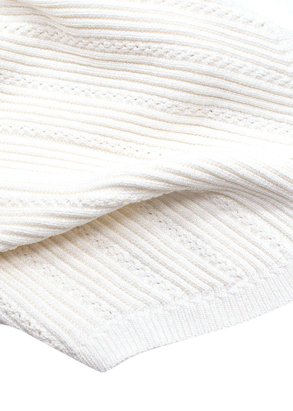 Balmain Cream Ribbed Knit Mini Skirt with Gold Button Detail