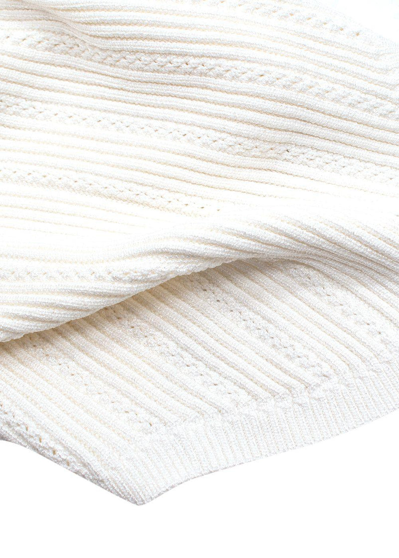 Balmain Cream Ribbed Knit Mini Skirt with Gold Button Detail