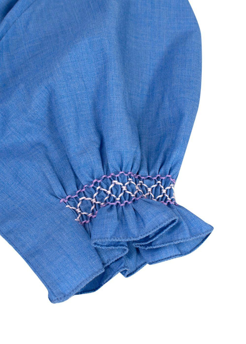 Loretta Caponi Blue Marina Smocked Voile Dress