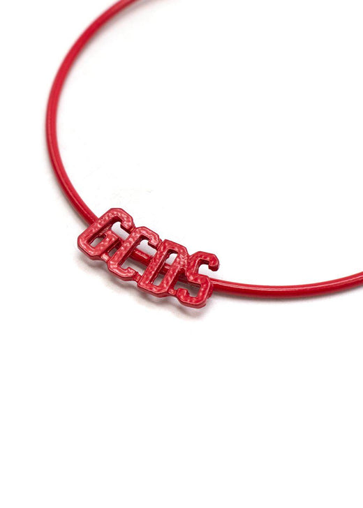 Red enamelled logo hoop earrings
