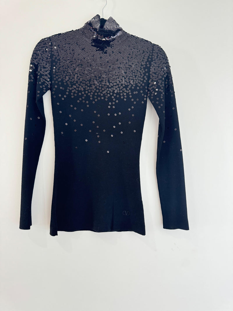 Valentino Garvani Black Sequin Embellished Turtleneck Jumper