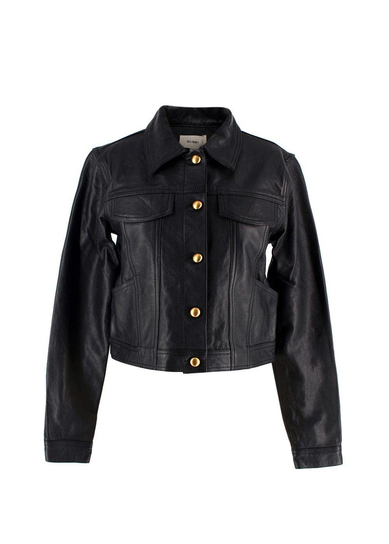 DL 1961 Black Obsidian Vika Leather Trucker Jacket