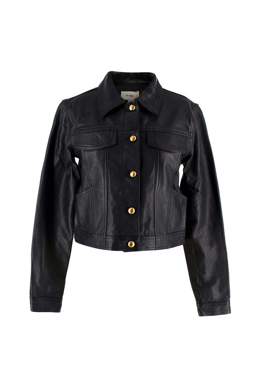 DL 1961 Black Obsidian Vika Leather Trucker Jacket
