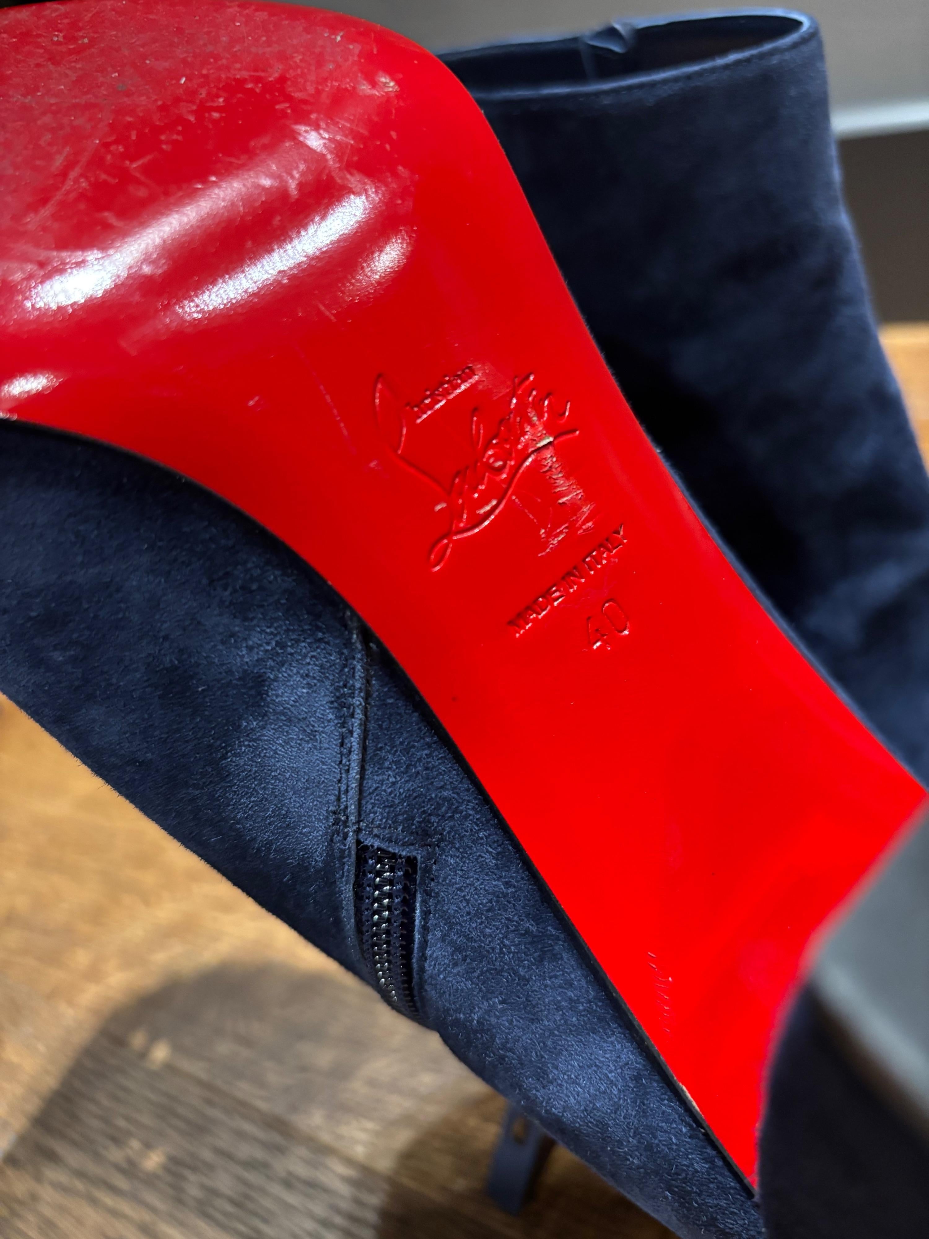 Louboutin Blue Suede Ankle Boots