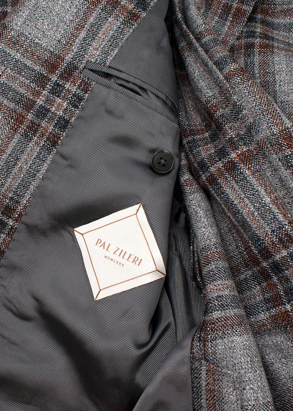 Pal Zileri Vicenza Grey Check Wool, Linen & Silk Blazer