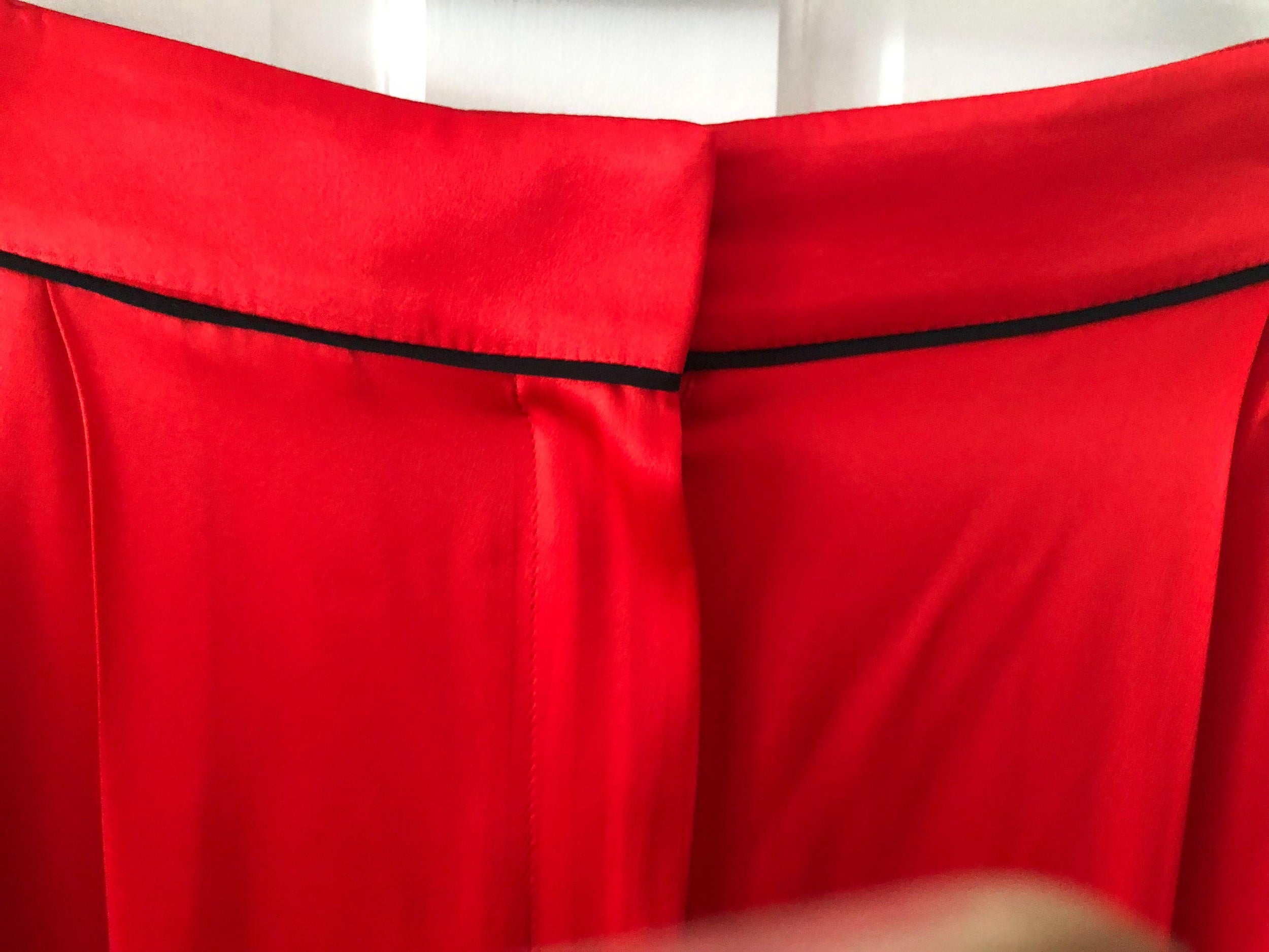 Red Silk Pants with Contrast Piping