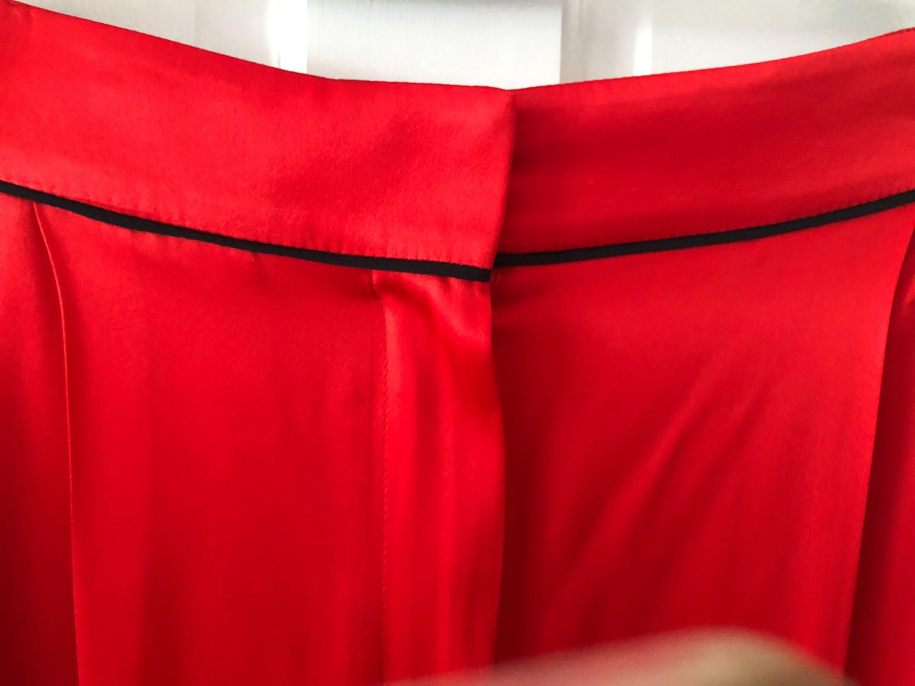 Red Silk Pants with Contrast Piping