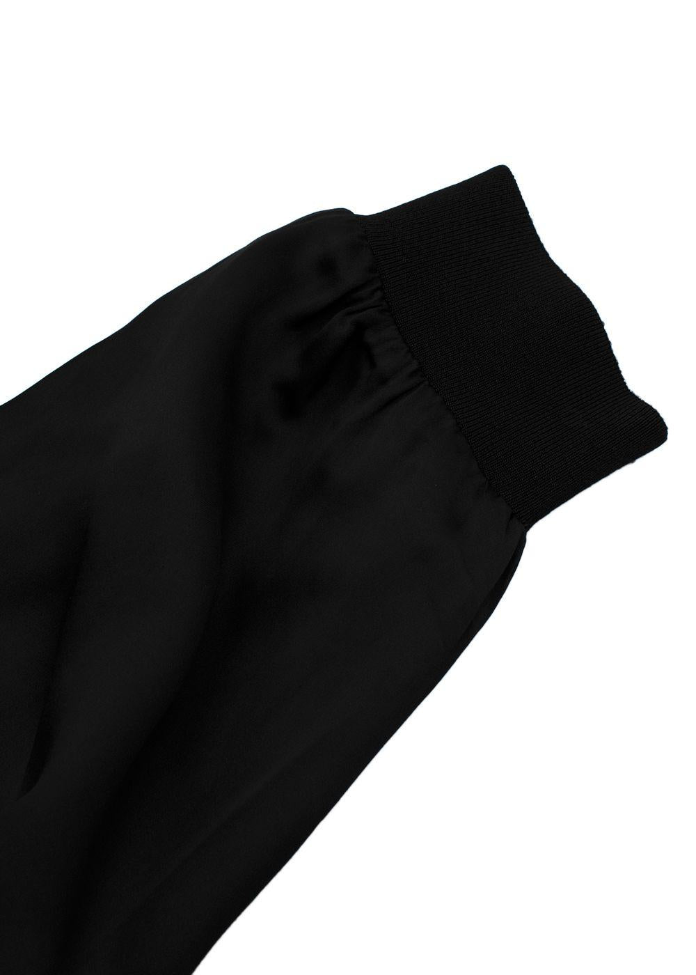 Black Satin Panther Embellished Bomber Jacket