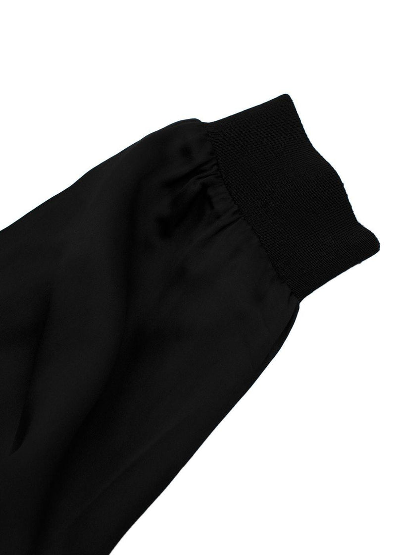 Black Satin Panther Embellished Bomber Jacket
