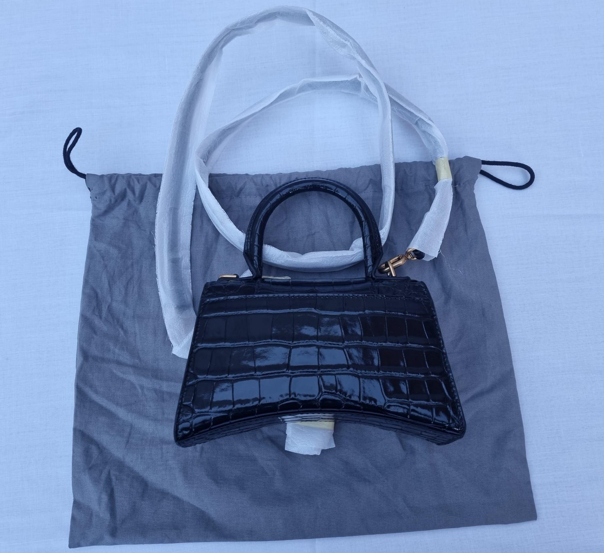 Black Croc XS Hourglass Top Handle Bag
