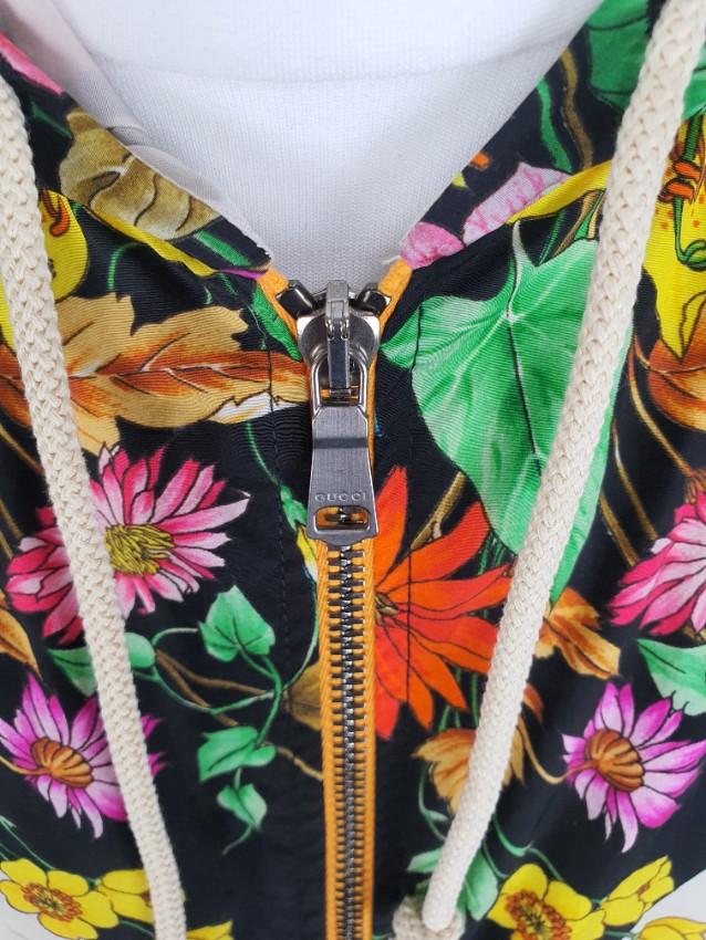 Gucci Orange Floral Print Shell Hooded jacket