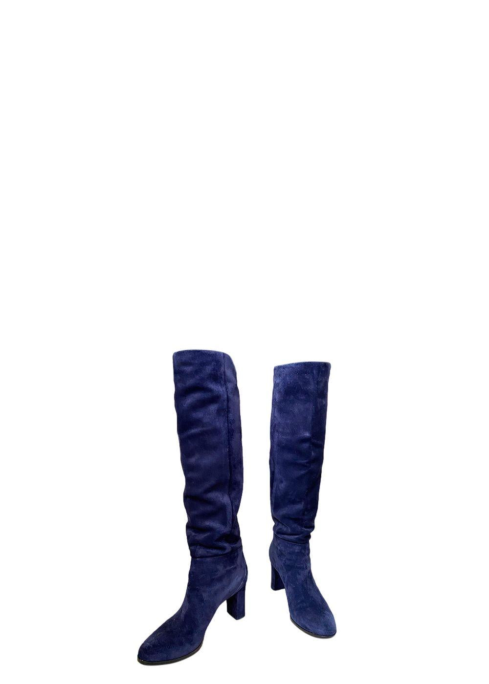 Navy Blue Suede Madalie Long Heeled Boots
