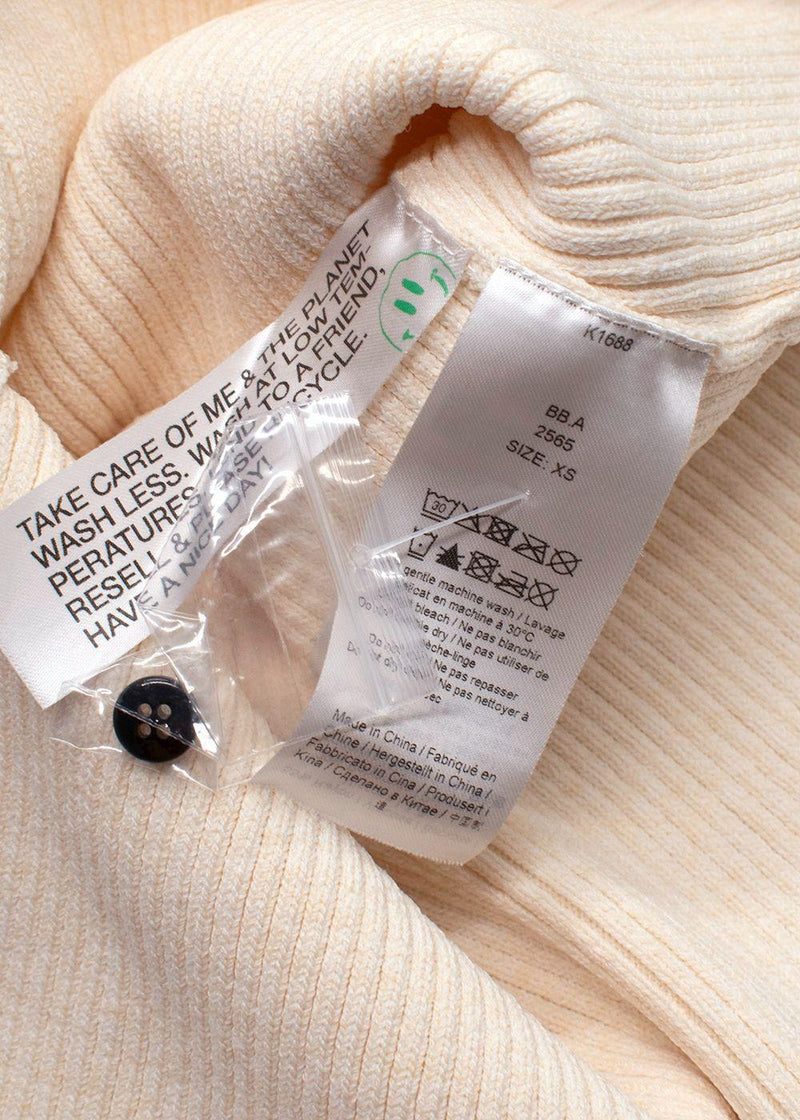 Ganni Cream Ribbed Melange Polo Knit Top