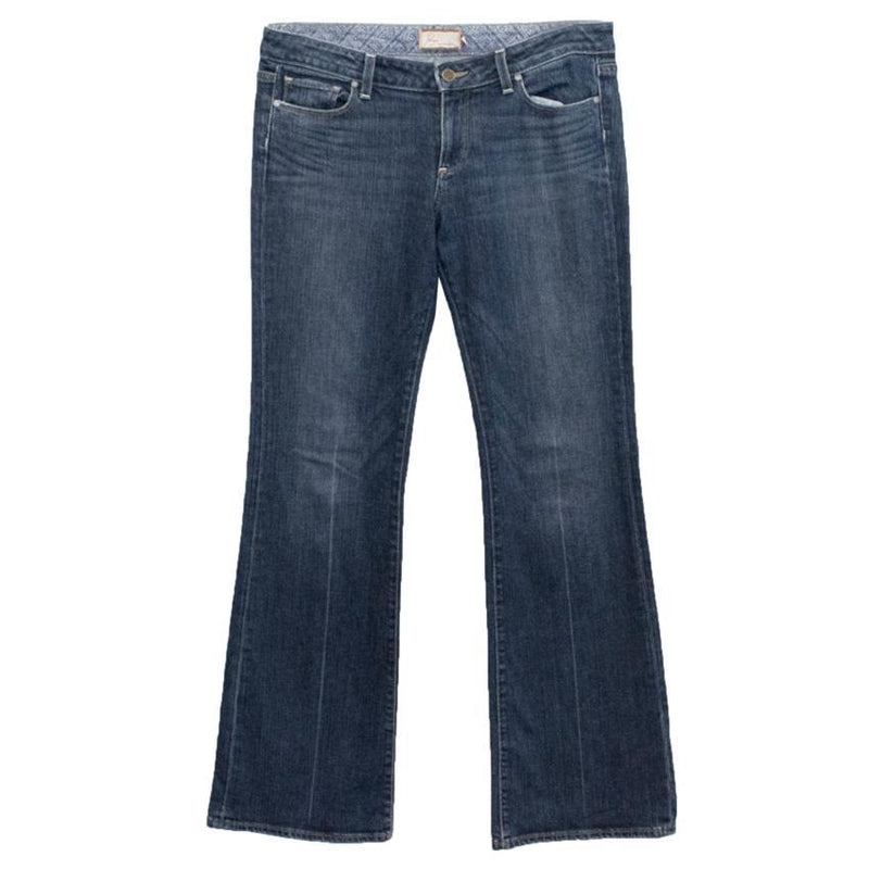 Paige Denim Flared Jeans with Back Pocket Embroidery