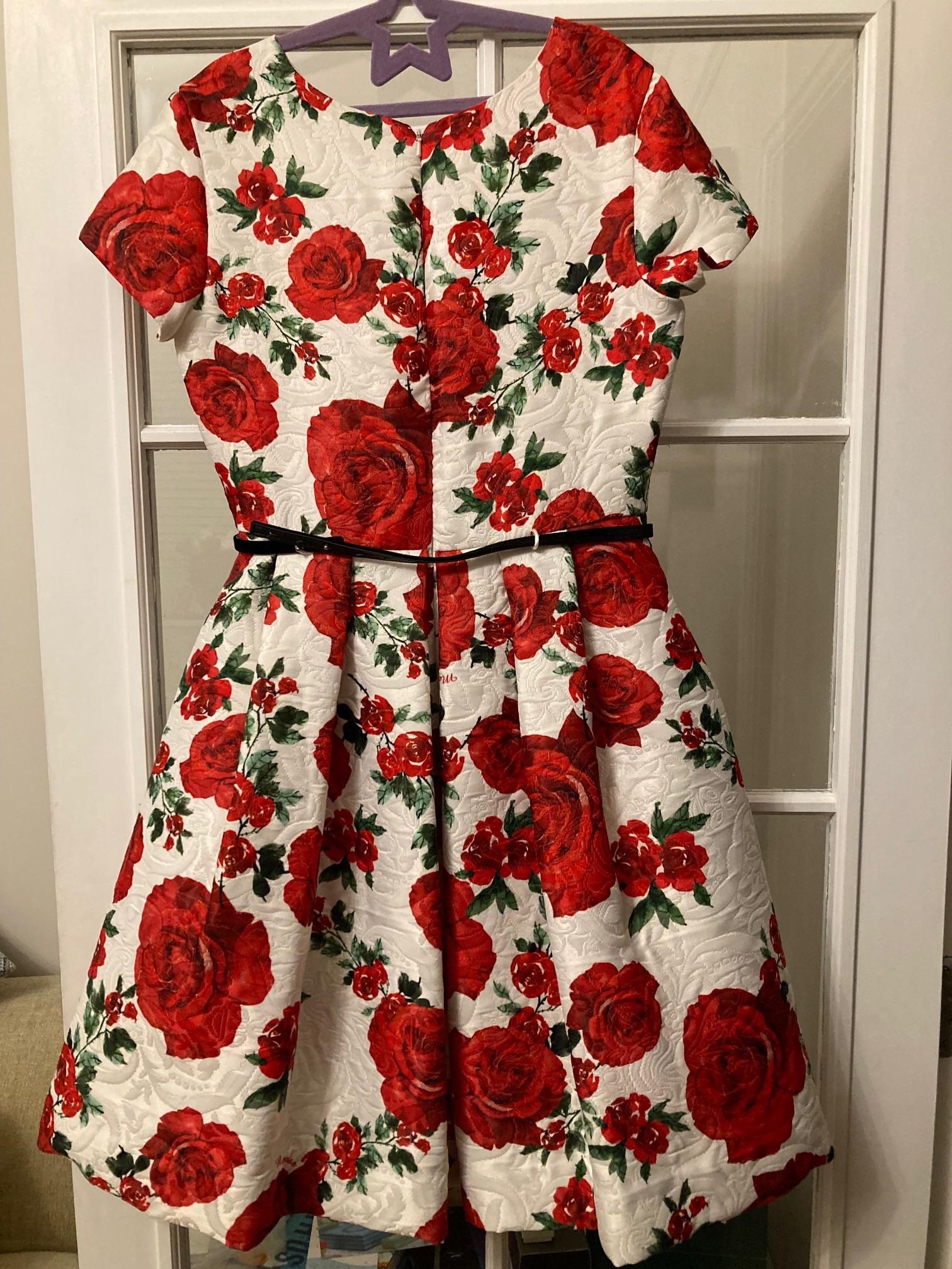 Kids L Jacquard Ivory Rose Print Dress