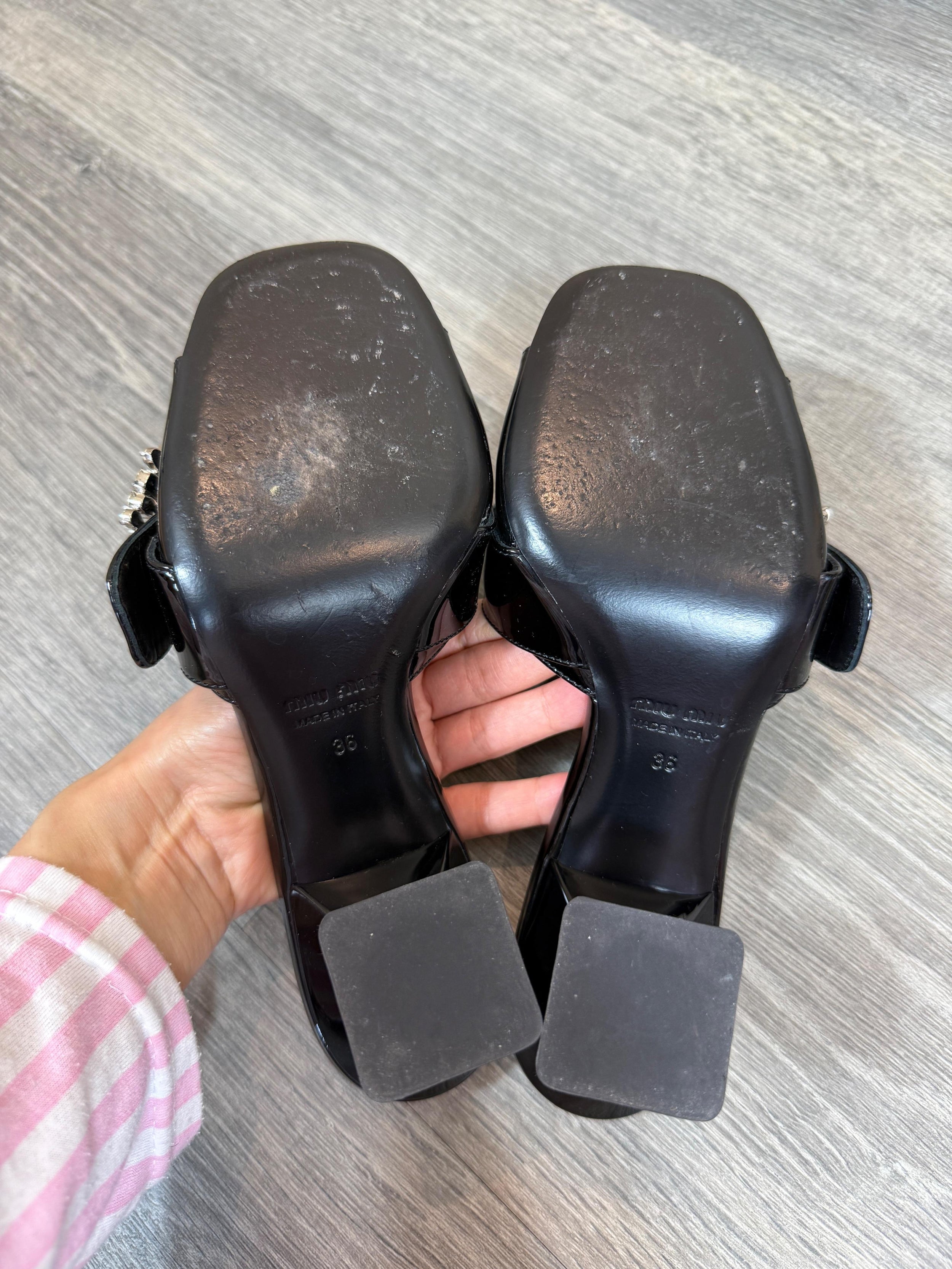 Miu Miu Crystal Embellished Black Mules