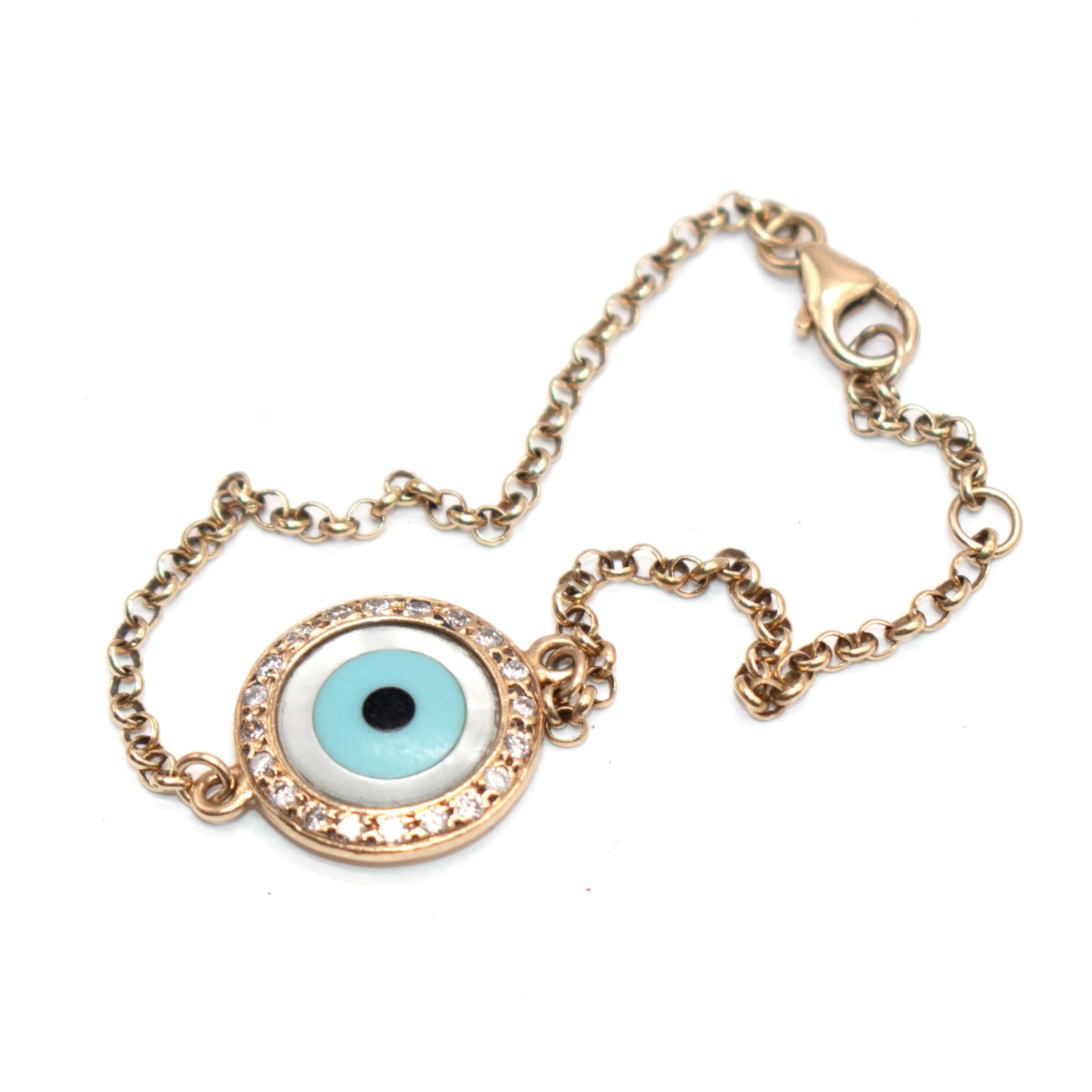 Bespoke Gold, Diamond And  Enamel Evil Eye Bracelet