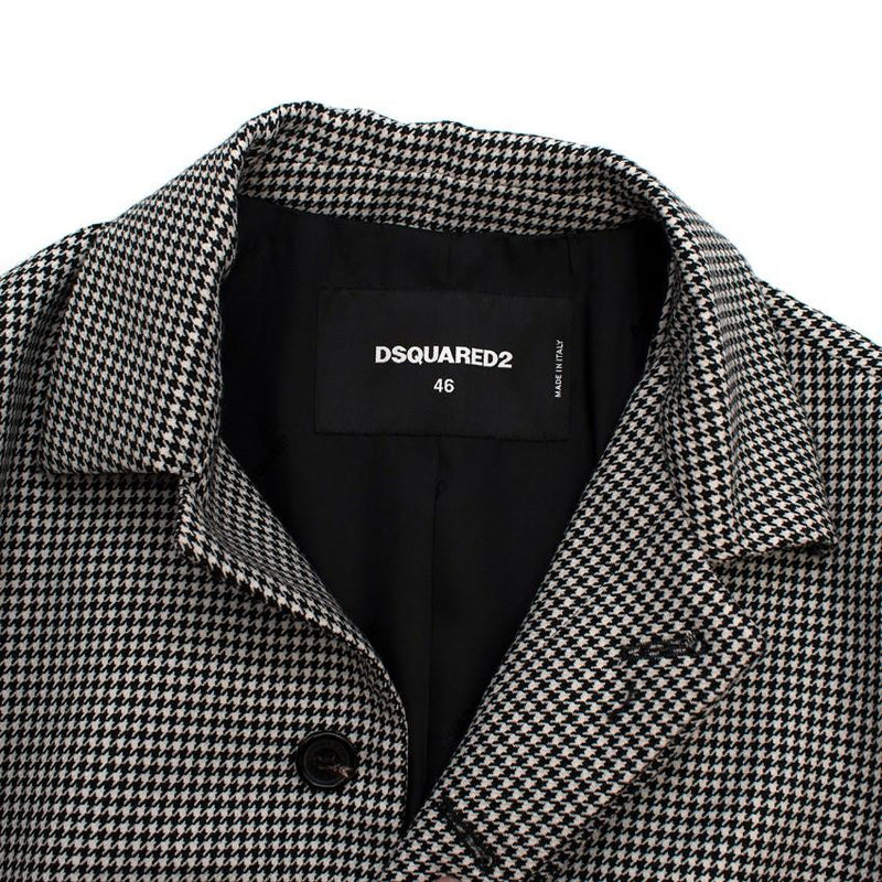 Dsquared2 Black & White Houndstooth Balmacaan Coat