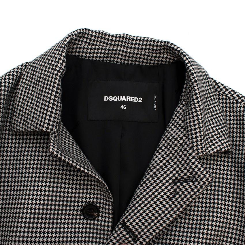 Dsquared2 Black & White Houndstooth Balmacaan Coat