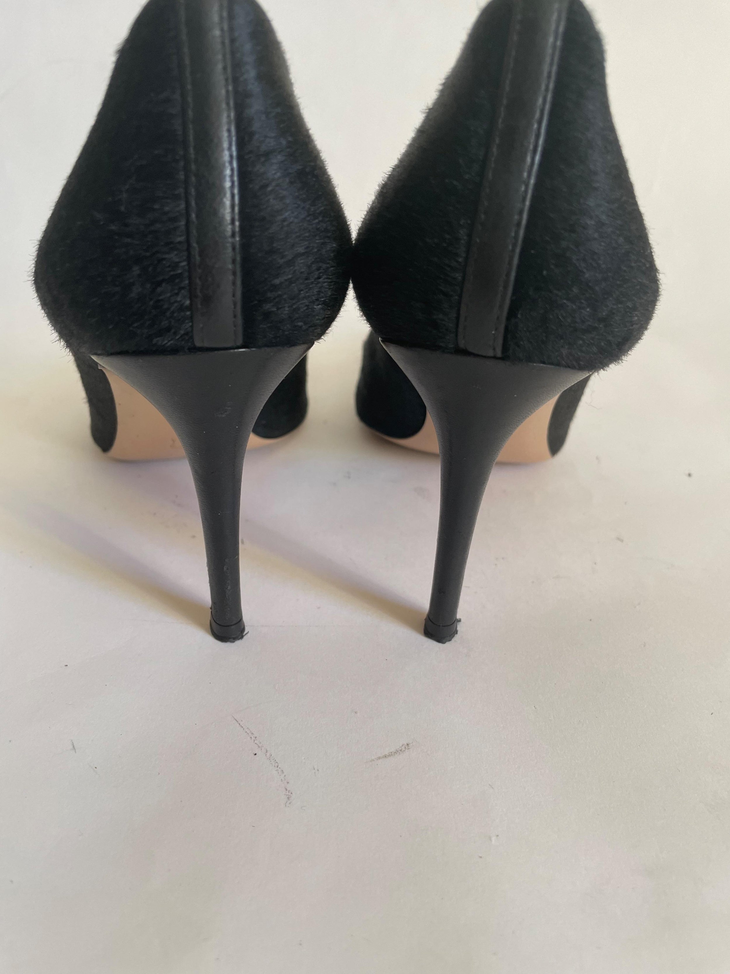 Black Pony Hair Pointed Toe Pumps