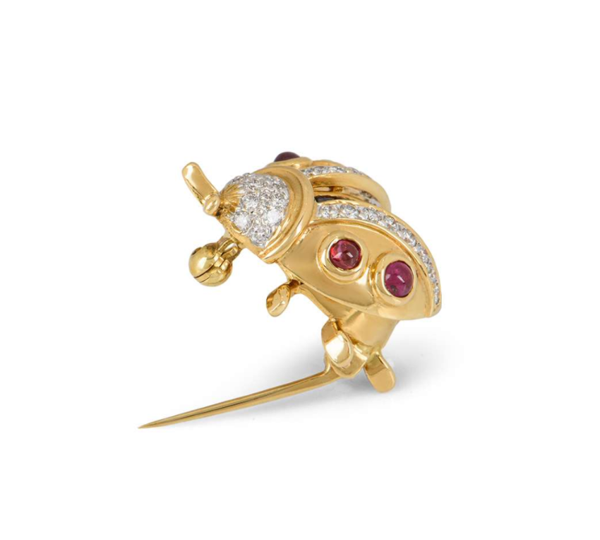Bespoke Yellow Gold Diamond, Sapphire and Ruby Ladybird Brooch